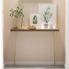 Rustic Solid Wood Console Table with Gold Metal Base Main Product Image