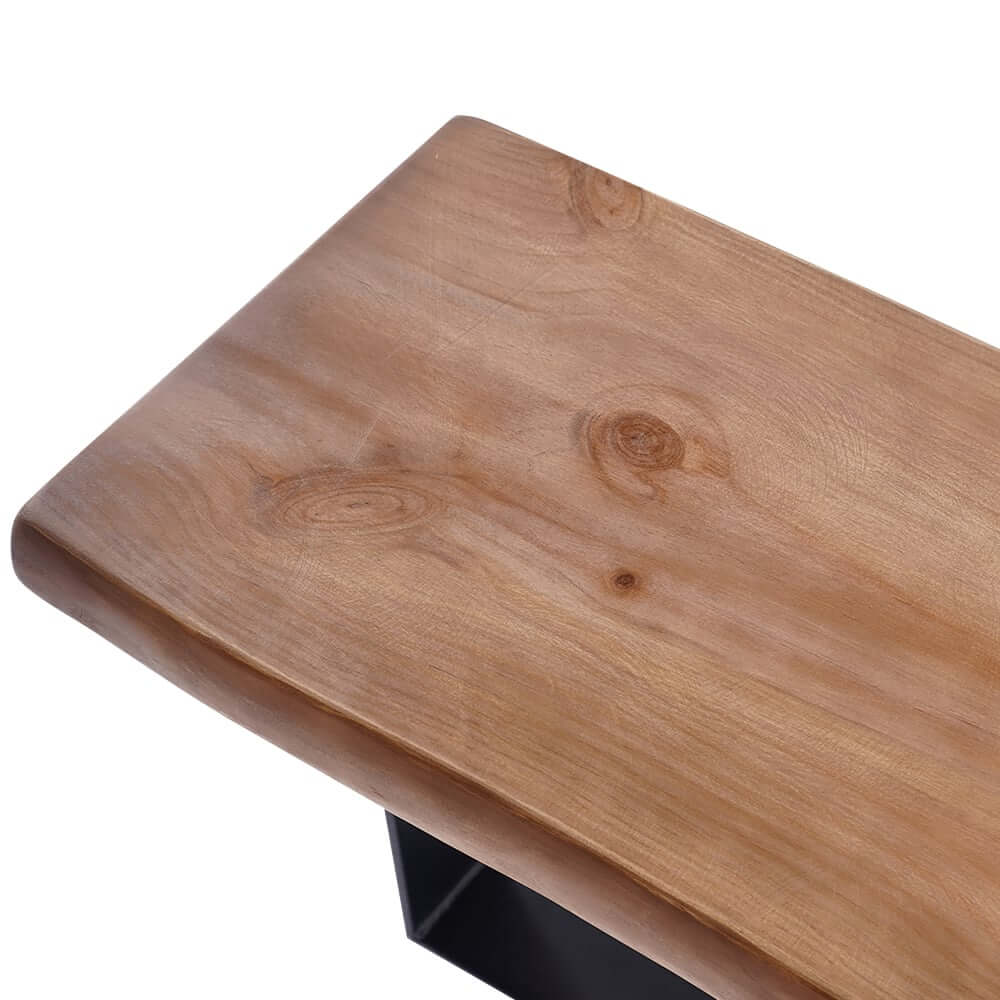 Rustic Walnut Entryway Bench with Metal Legs - Natural Wood Finish