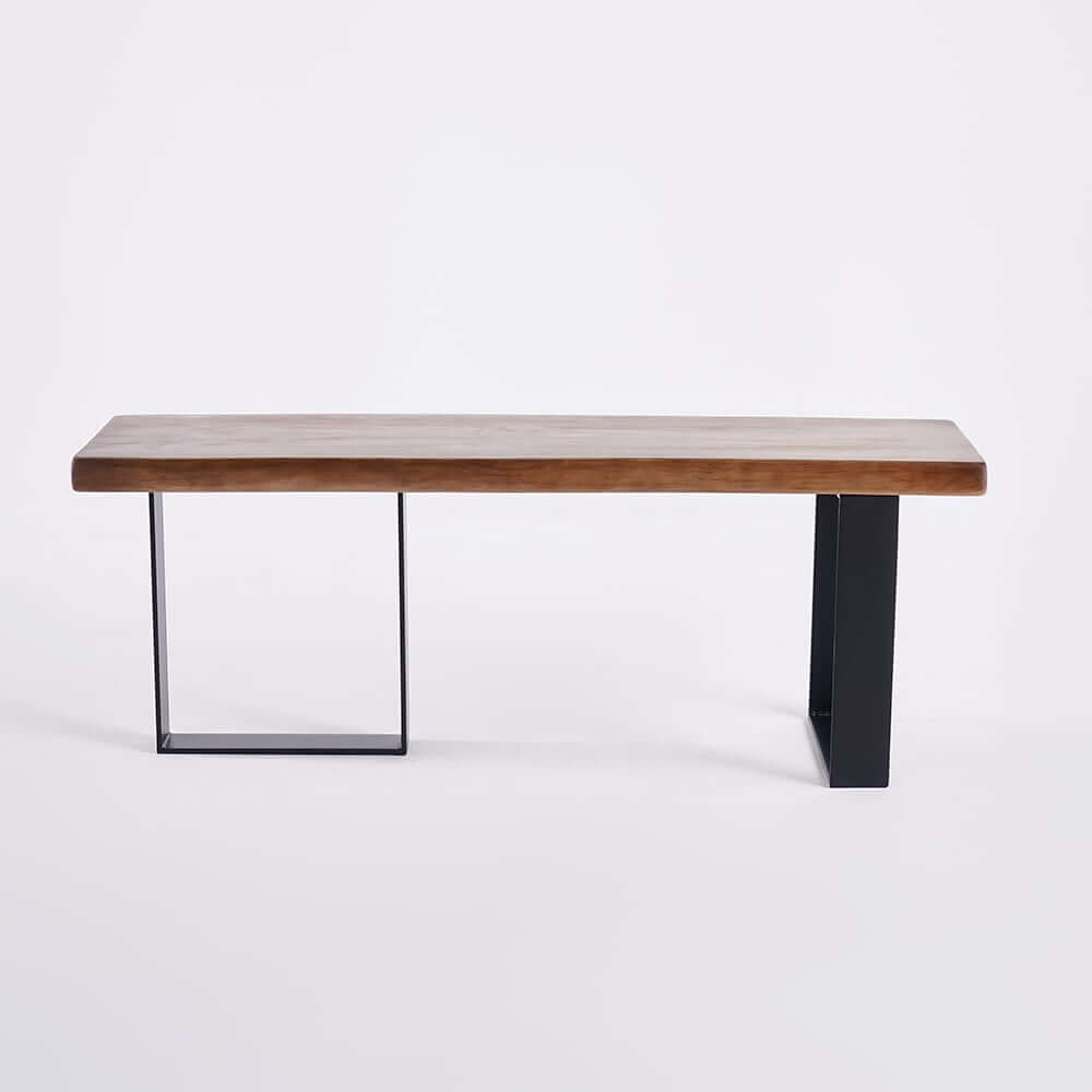 Rustic Walnut Entryway Bench with Metal Legs - Natural Wood Finish