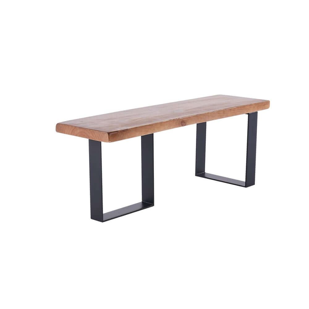 Rustic Walnut Entryway Bench with Metal Legs - Natural Wood Finish