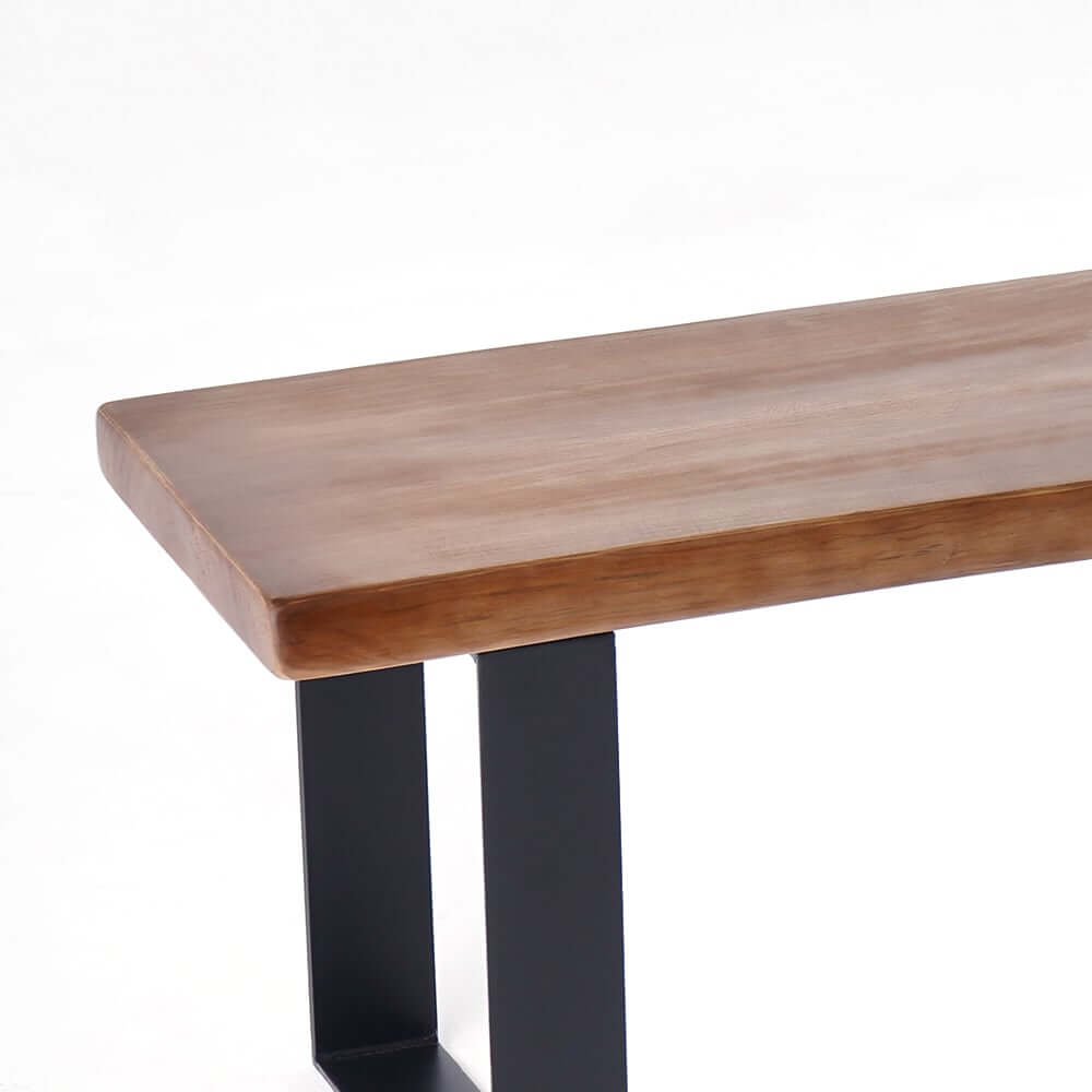 Rustic Walnut Entryway Bench with Metal Legs - Natural Wood Finish