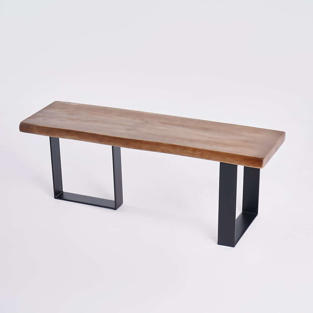 Rustic Walnut Entryway Bench with Metal Legs - Natural Wood Finish