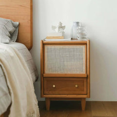 Rustic Walnut Nightstand With Drawers And Brass Handles
