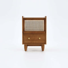 Rustic Walnut Nightstand With Drawers And Brass Handles