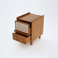 Rustic Walnut Nightstand With Drawers And Brass Handles