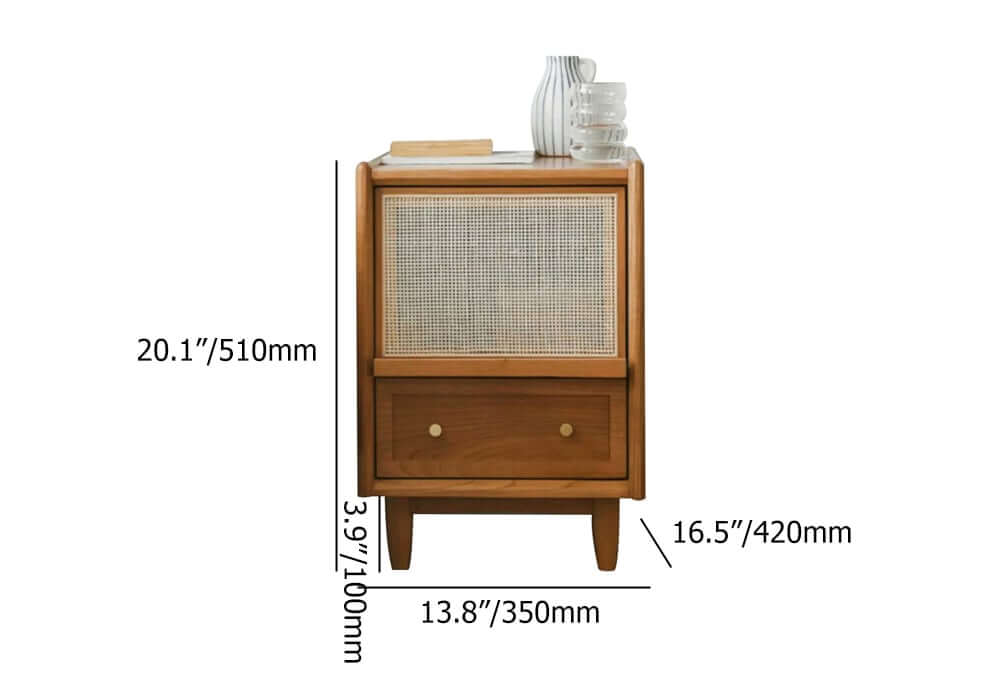 Rustic Walnut Nightstand With Drawers And Brass Handles Dimensions