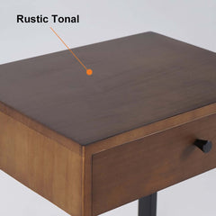 Rustic Walnut Nightstand With Pine Wood Top & Metal Frame