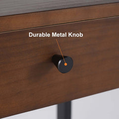 Rustic Walnut Nightstand With Pine Wood Top & Metal Frame