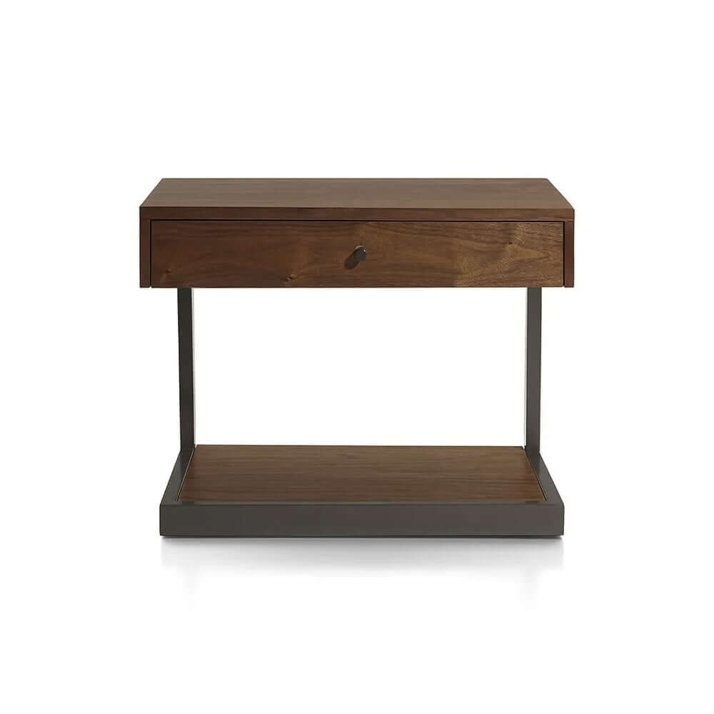 Rustic Walnut Nightstand With Pine Wood Top & Metal Frame