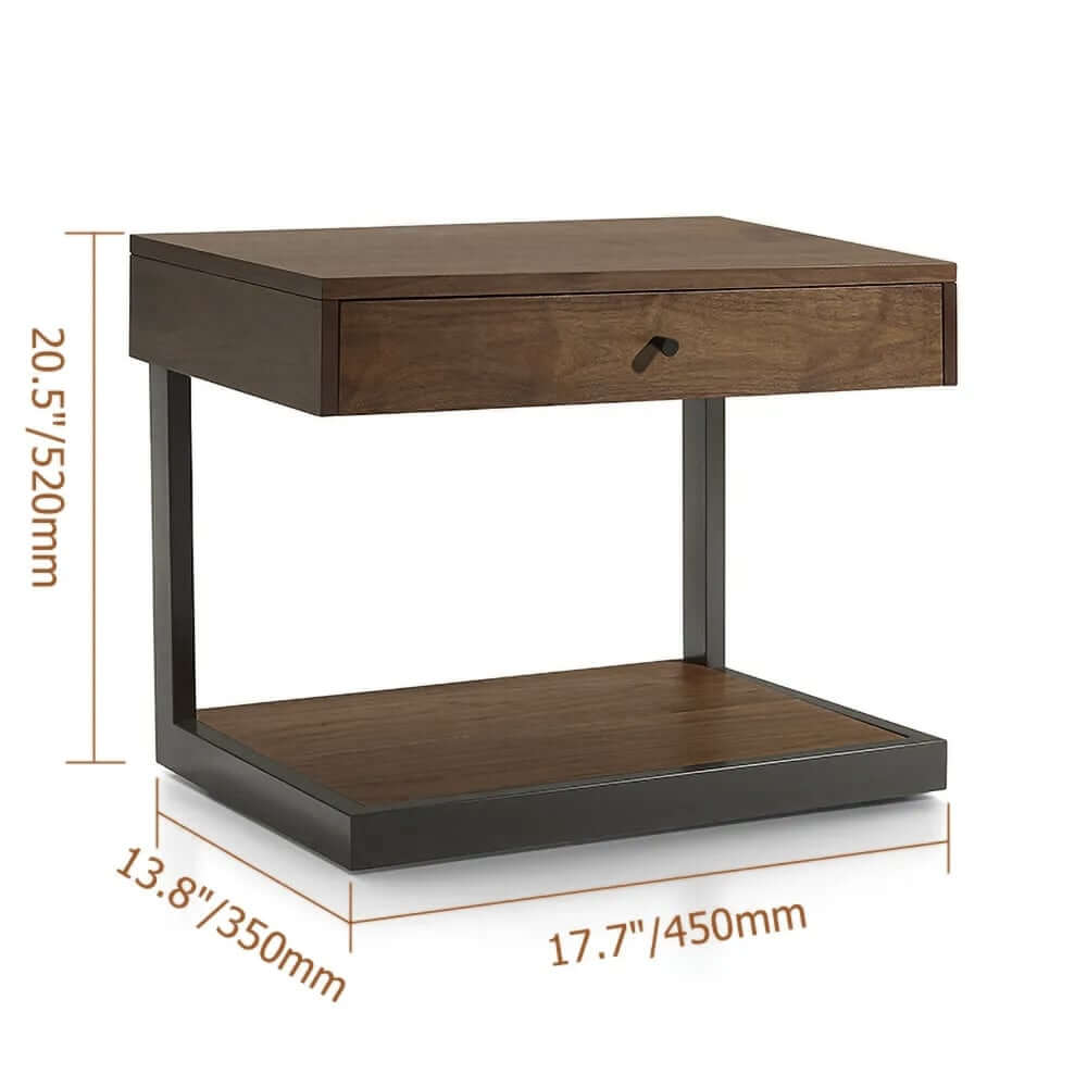 Rustic Walnut Nightstand With Pine Wood Top & Metal Frame Dimensions