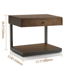 Rustic Walnut Nightstand With Pine Wood Top & Metal Frame Dimensions