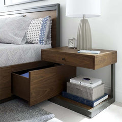 Rustic Walnut Nightstand With Pine Wood Top & Metal Frame Main Product Image