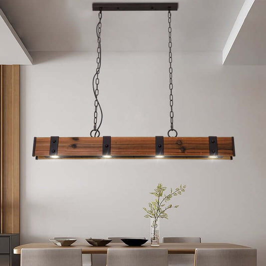 Rustic Wood 4-Light Linear Ceiling Light Fixture with Adjustable Height Main Product Image