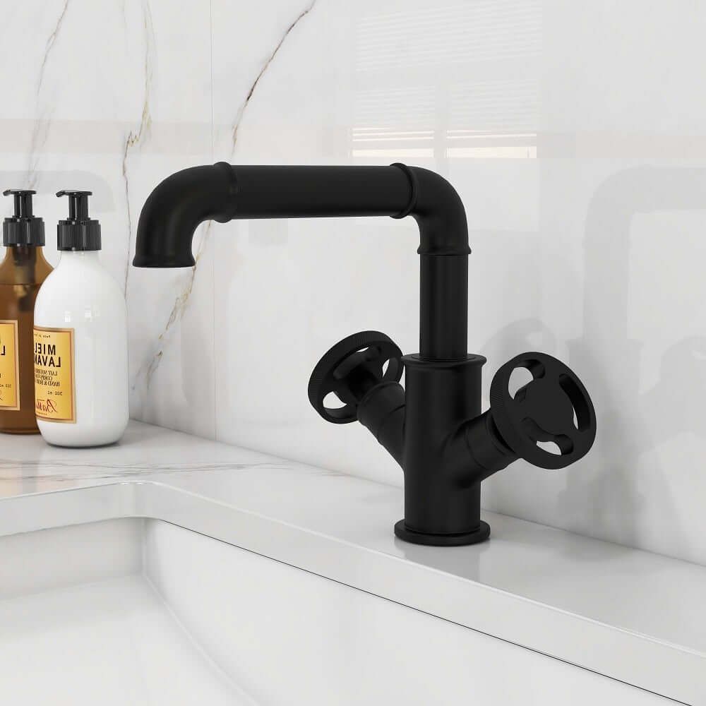 Ruth Collection Industrial Brass Bathroom Faucet with Knob Handles