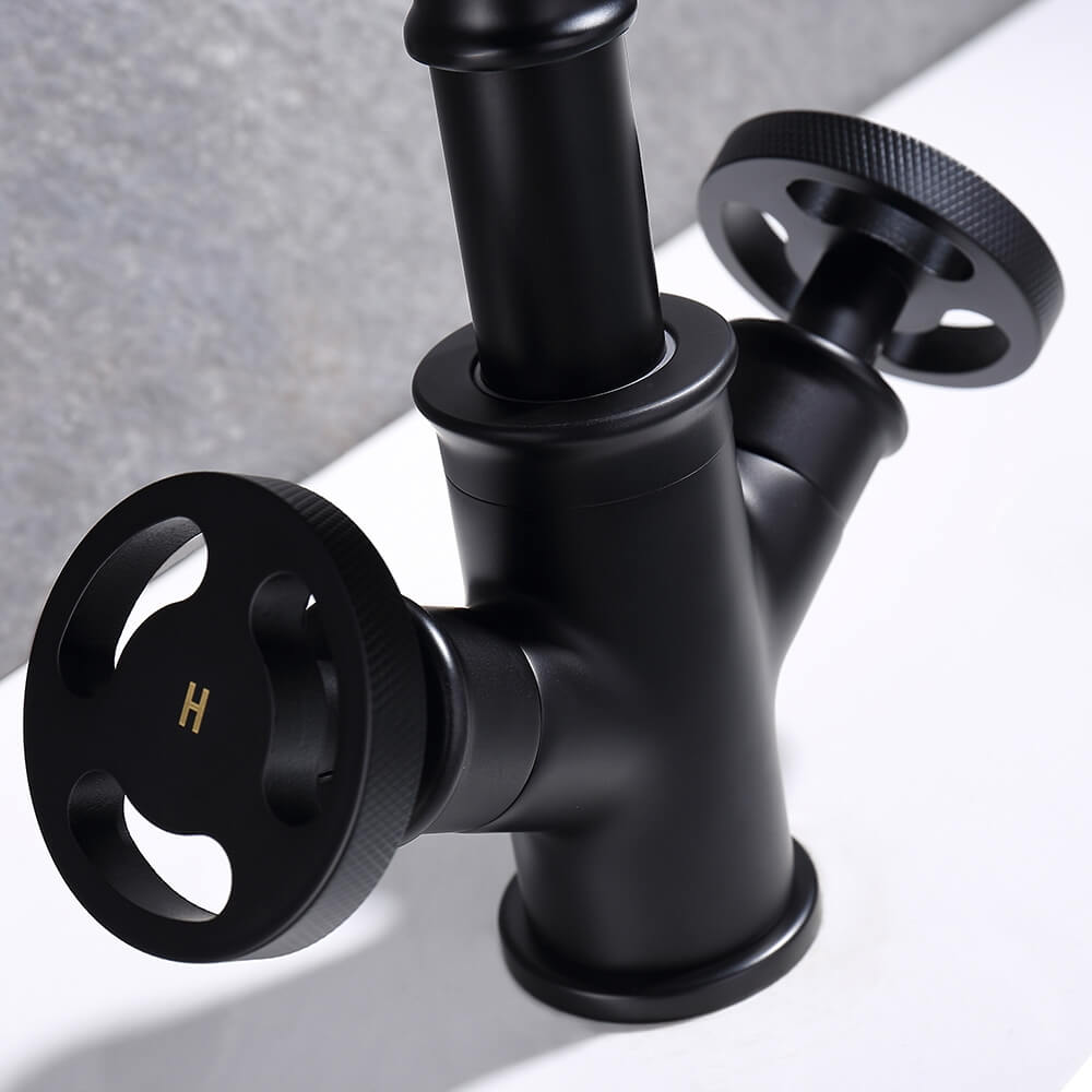 Ruth Collection Industrial Brass Bathroom Faucet with Knob Handles