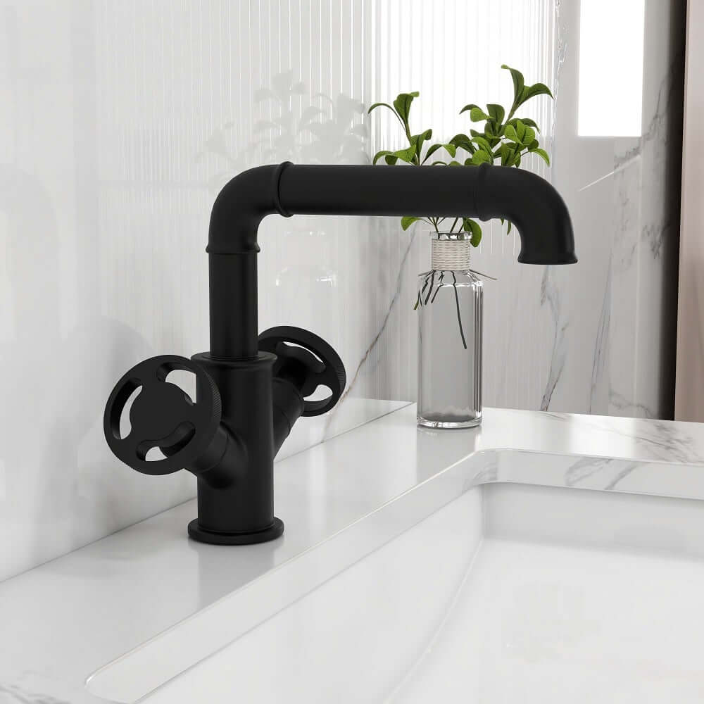 Ruth Collection Industrial Brass Bathroom Faucet with Knob Handles