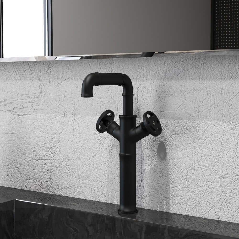 Ruth Industrial Matte Black Brass Vessel Sink Faucet