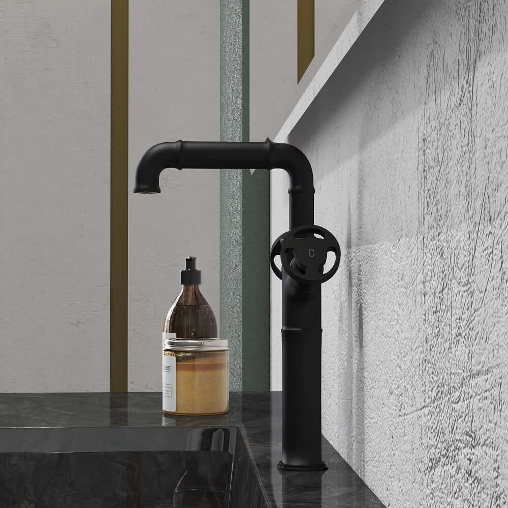 Ruth Industrial Matte Black Brass Vessel Sink Faucet