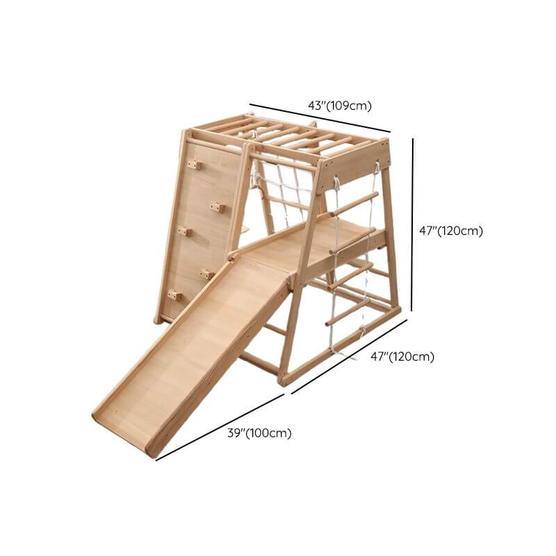 Scandinavian Solid Wood Climber with Swing, Slide & Rope Net for Toddlers Dimensions