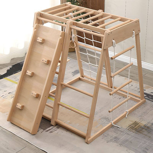 Scandinavian Solid Wood Climber with Swing, Slide & Rope Net for Toddlers Main Product Image