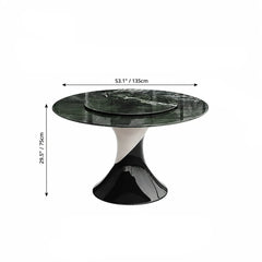 Sculptural Marble Dining Table Series with Lazy Susan and Curved Pedestal