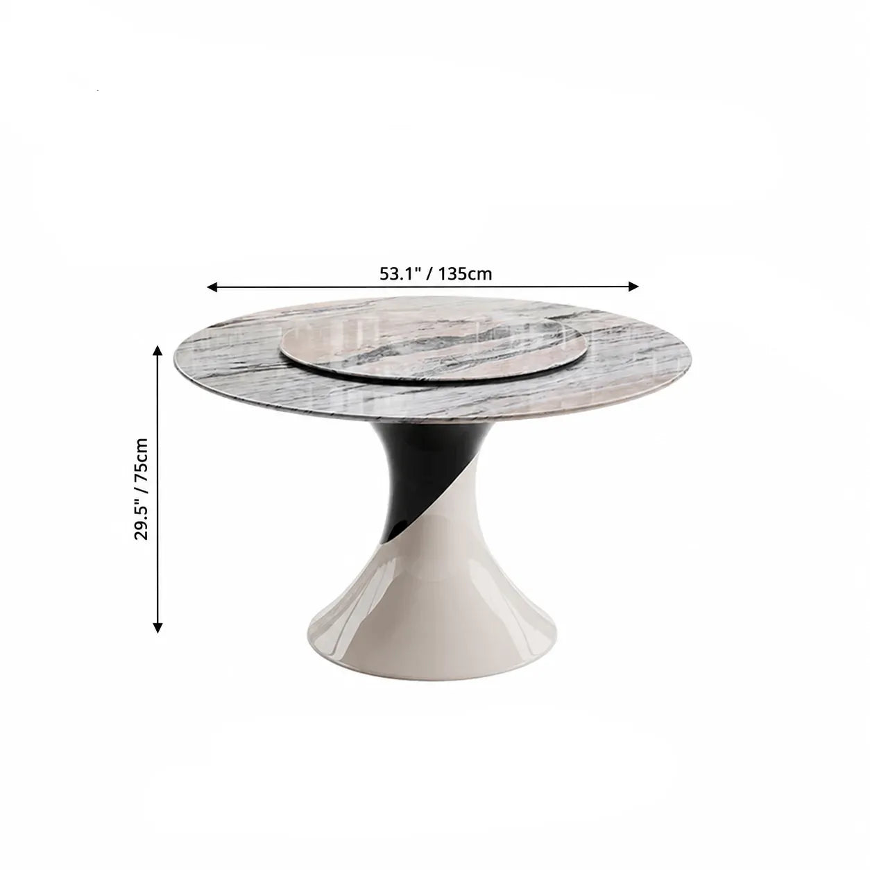 Sculptural Marble Dining Table Series with Lazy Susan and Curved Pedestal