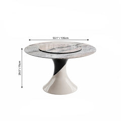 Sculptural Marble Dining Table Series with Lazy Susan and Curved Pedestal