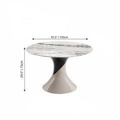Sculptural Marble Dining Table Series with Lazy Susan and Curved Pedestal