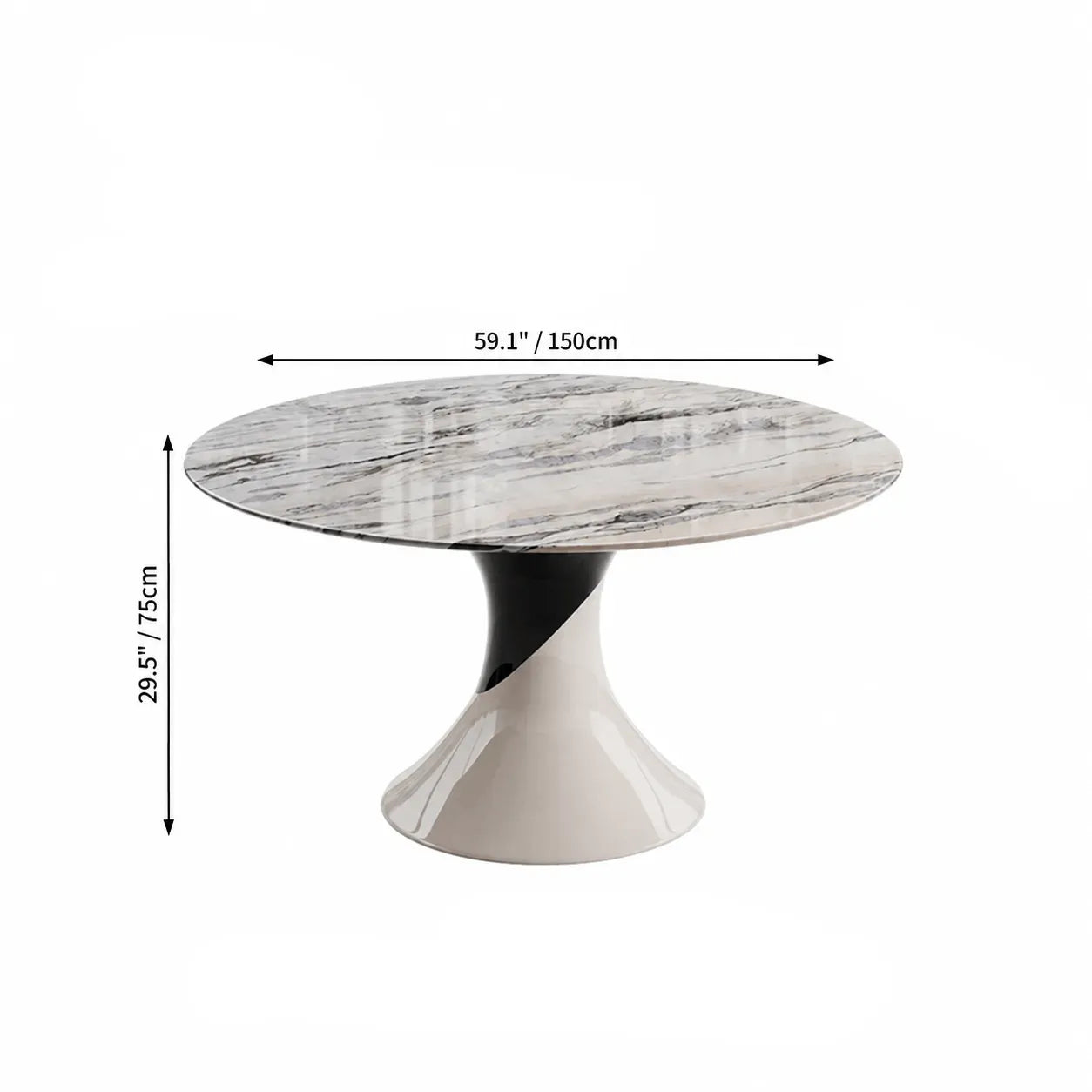 Sculptural Marble Dining Table Series with Lazy Susan and Curved Pedestal