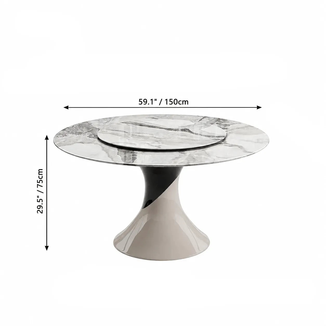 Sculptural Marble Dining Table Series with Lazy Susan and Curved Pedestal