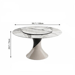 Sculptural Marble Dining Table Series with Lazy Susan and Curved Pedestal
