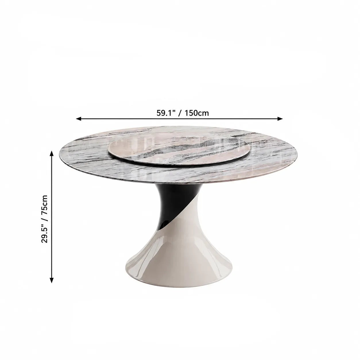 Sculptural Marble Dining Table Series with Lazy Susan and Curved Pedestal