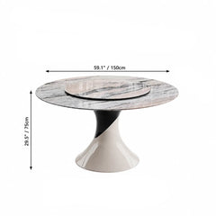 Sculptural Marble Dining Table Series with Lazy Susan and Curved Pedestal