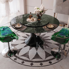 Sculptural Marble Dining Table Series with Lazy Susan and Curved Pedestal