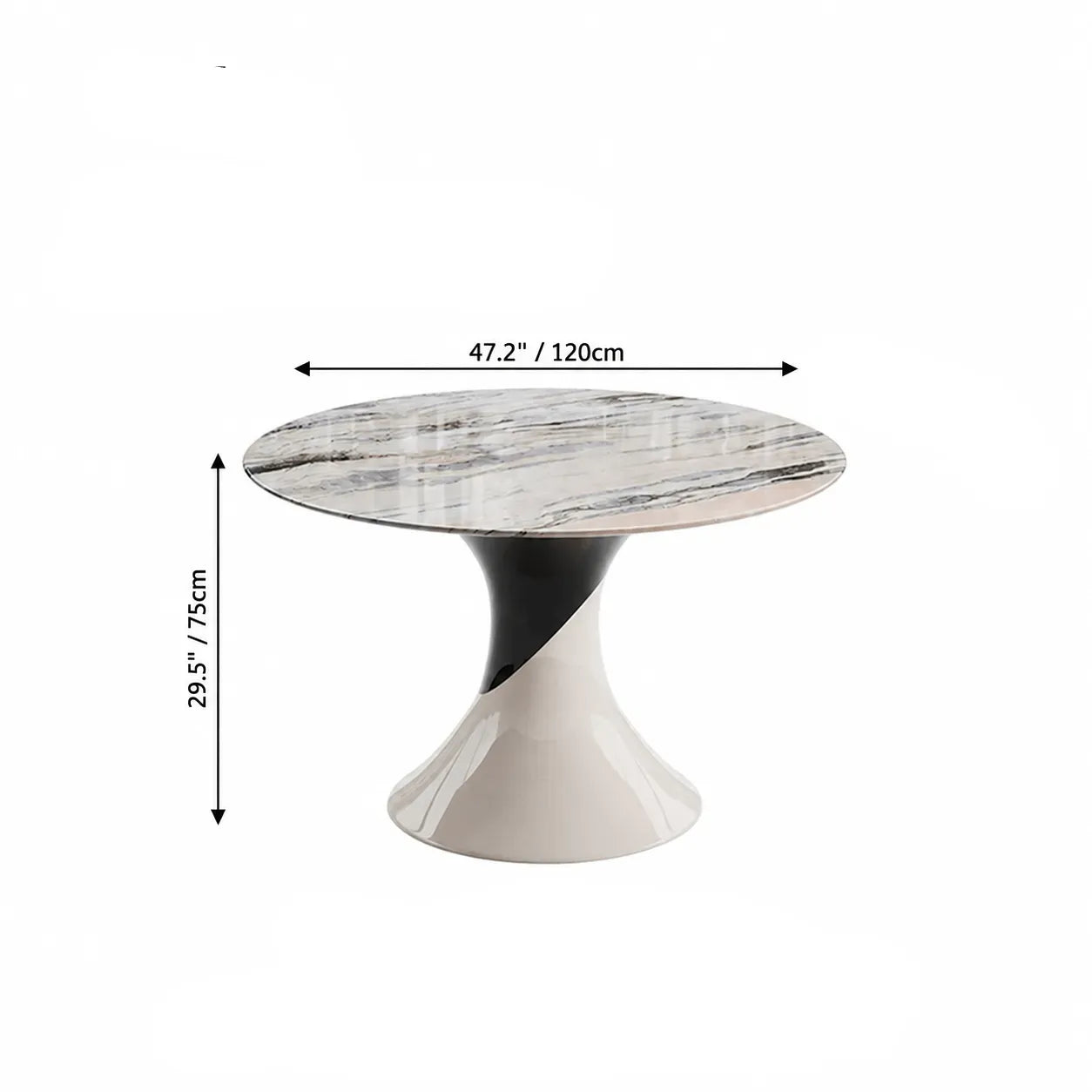 Sculptural Marble Dining Table Series with Lazy Susan and Curved Pedestal
