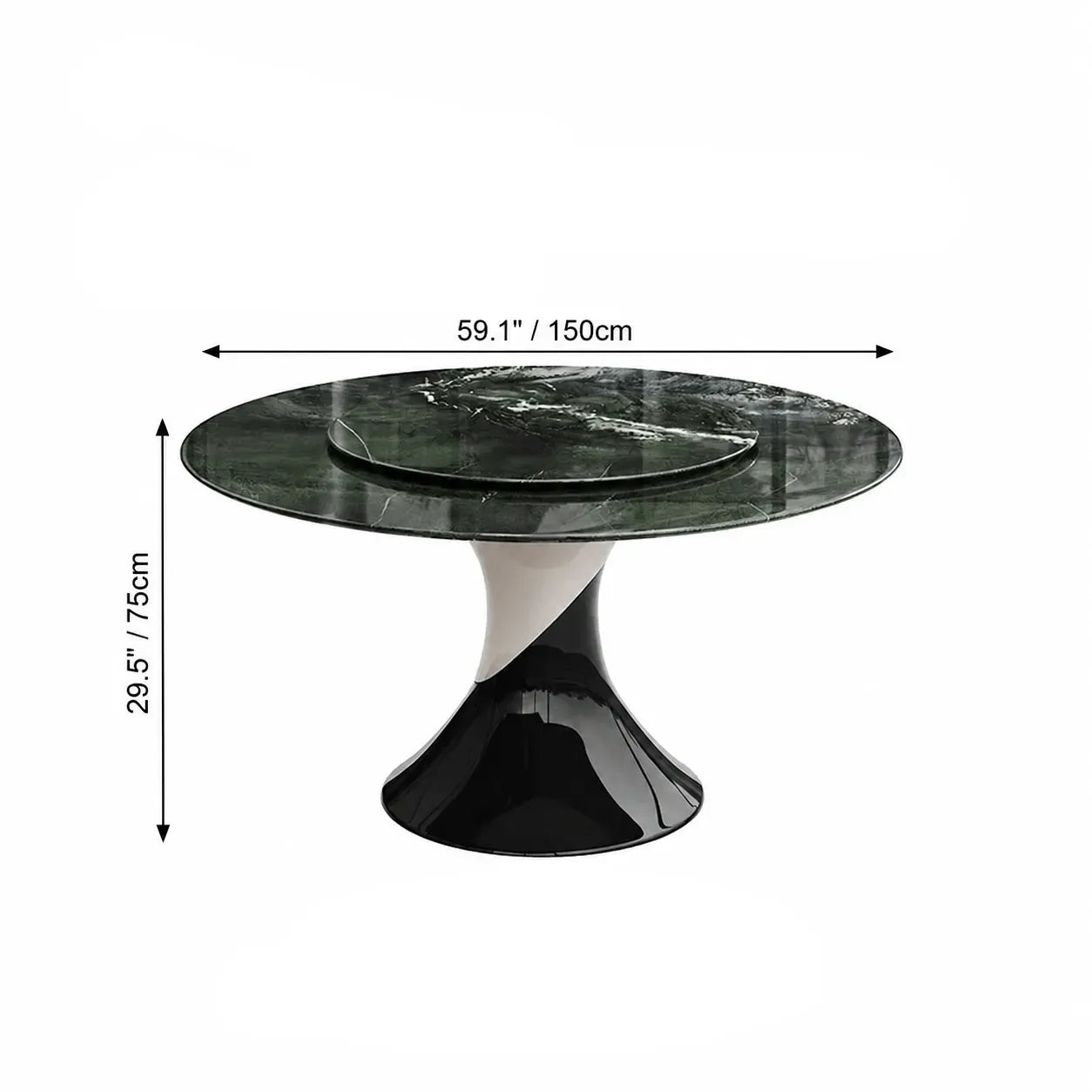 Sculptural Marble Dining Table Series with Lazy Susan and Curved Pedestal