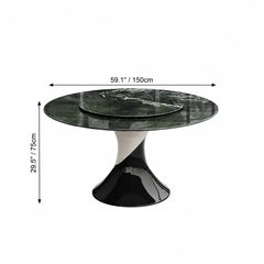 Sculptural Marble Dining Table Series with Lazy Susan and Curved Pedestal