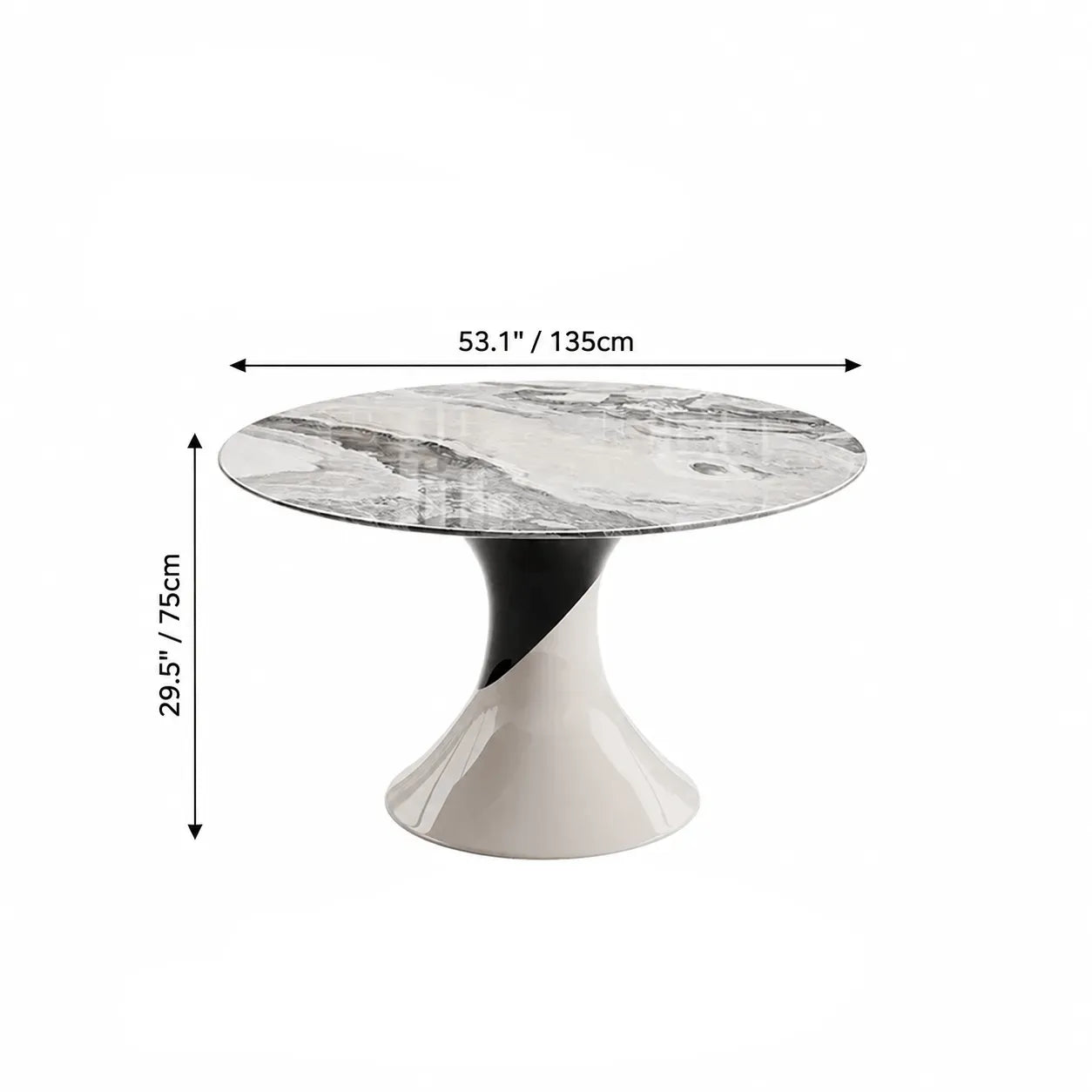 Sculptural Marble Dining Table Series with Lazy Susan and Curved Pedestal
