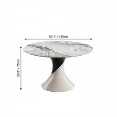 Sculptural Marble Dining Table Series with Lazy Susan and Curved Pedestal