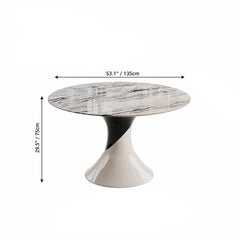 Sculptural Marble Dining Table Series with Lazy Susan and Curved Pedestal