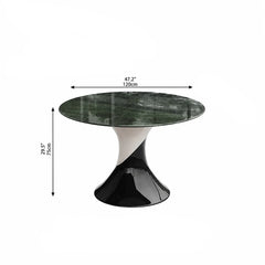 Sculptural Marble Dining Table Series with Lazy Susan and Curved Pedestal