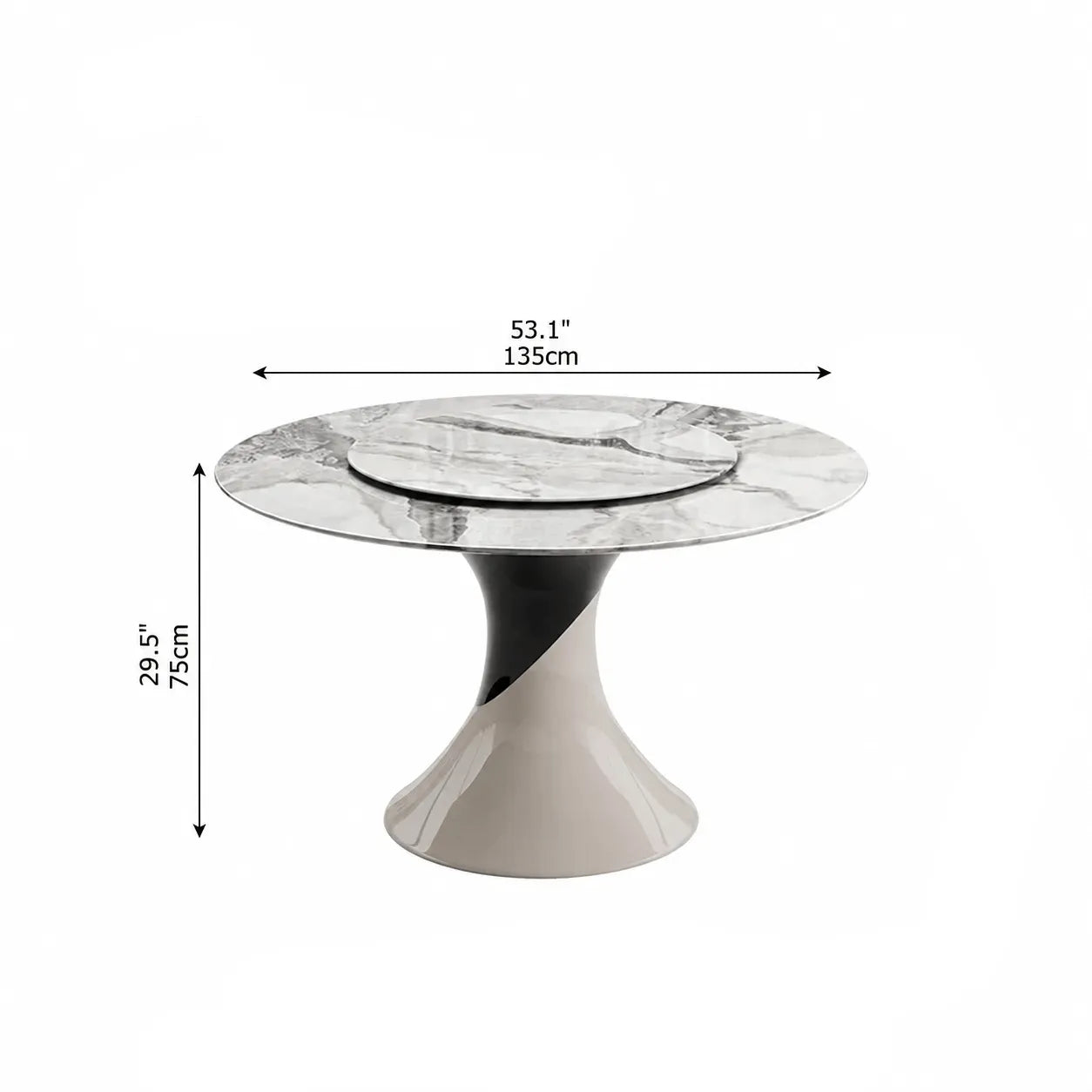 Sculptural Marble Dining Table Series with Lazy Susan and Curved Pedestal