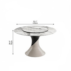Sculptural Marble Dining Table Series with Lazy Susan and Curved Pedestal