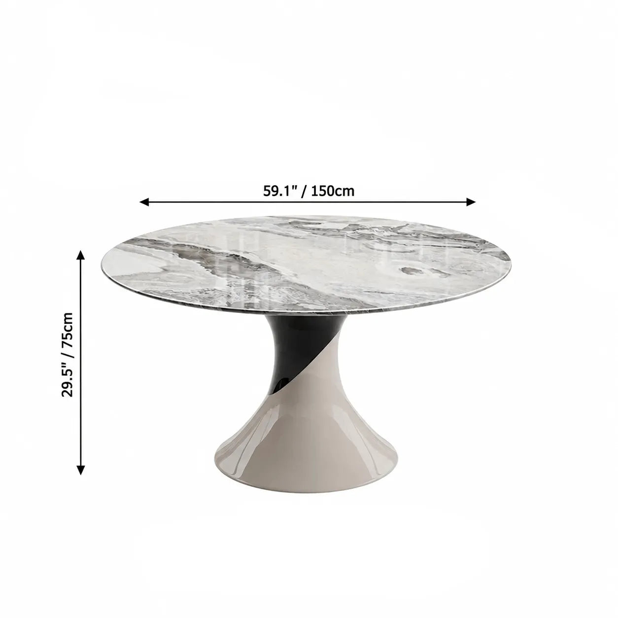 Sculptural Marble Dining Table Series with Lazy Susan and Curved Pedestal