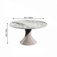 Sculptural Marble Dining Table Series with Lazy Susan and Curved Pedestal