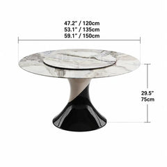 Sculptural Marble Dining Table Series with Lazy Susan and Curved Pedestal Dimensions