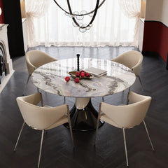 Sculptural Marble Dining Table Series with Lazy Susan and Curved Pedestal Main Product Image