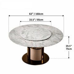 Sculptural Marble Dining Table with Lazy Susan and Warm Metallic Pedestal