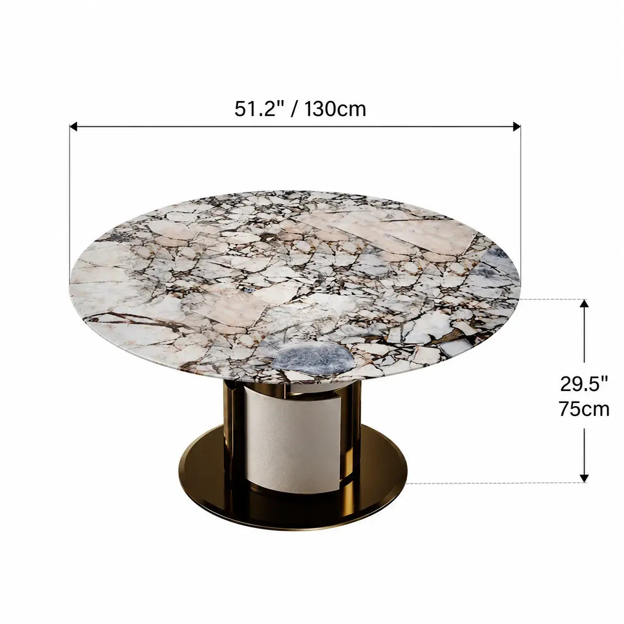 Sculptural Marble Dining Table with Lazy Susan and Warm Metallic Pedestal