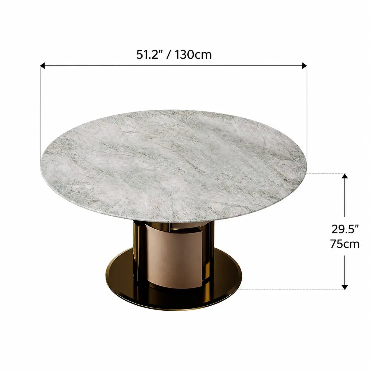 Sculptural Marble Dining Table with Lazy Susan and Warm Metallic Pedestal